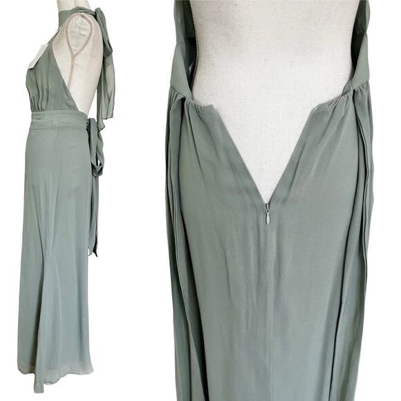 Reformation Lizabeth Halter Midi Dress Size 0 Celadon Green Open Back Event NEW - Picture 3 of 10